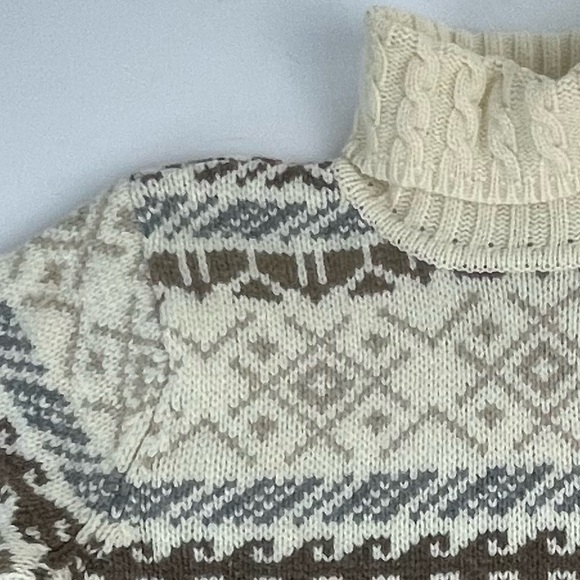 PURE & SIMPLE NORDIC FAIR ISLE CHUNKY KNIT LAMBSWOOL CREAM TURTLENECK SWEATER - Picture 13 of 14